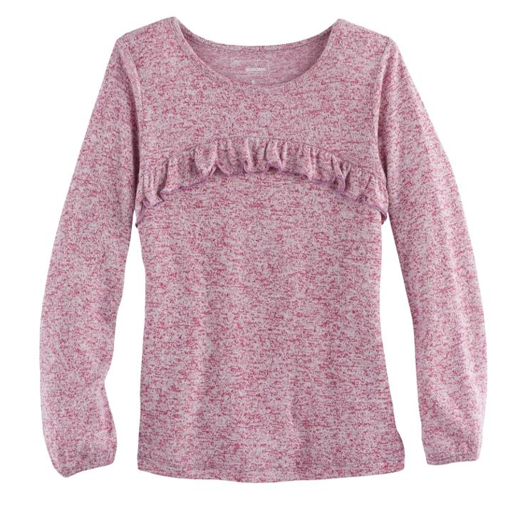 Girls 4-12 Sonoma Goods For Life&trade; Curved Ruffle Marled Top, Size: 6, Med Purple