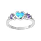 Journee Collection Simulated Opal And Cubic Zirconia Sterling Silver Heart Ring, Women's, Size: 7, Purple