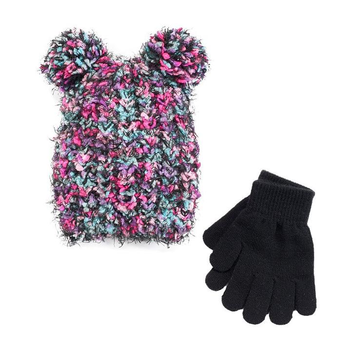 Girls 4-16 So&reg; Space-dyed Pom-pom Hat & Gloves Set, Girl's, Size: Small, Oxford