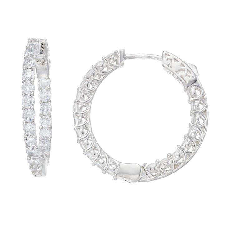 Sterling Silver Cubic Zirconia Inside-out Hoop Earrings, Women's, White