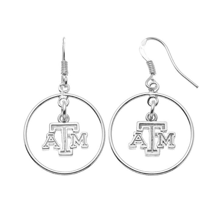 Dayna U Texas A & M Aggies Sterling Silver Logo Charm Hoop Drop Earrings, Women's, Grey