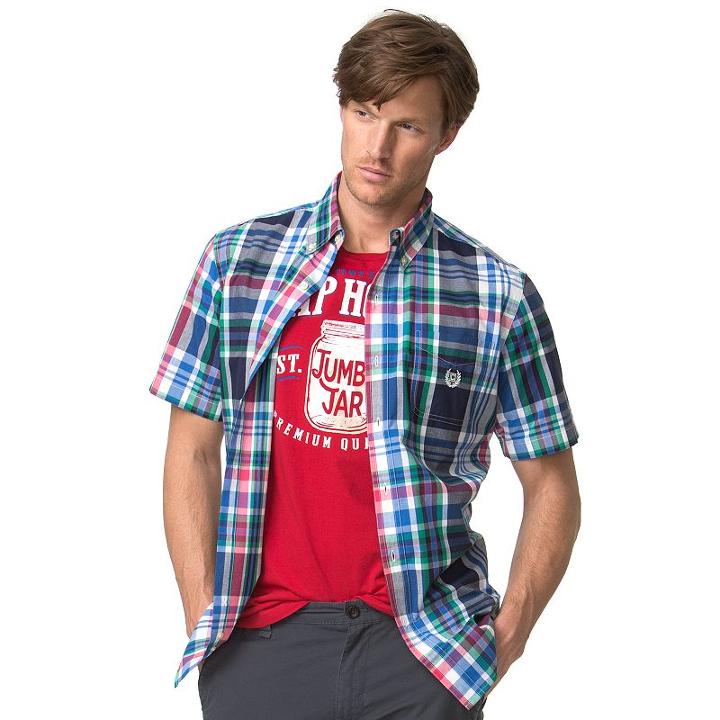 Men's Chaps Classic-fit Plaid Easy-care Button-down Shirt, Size: Xl, Blue (navy)