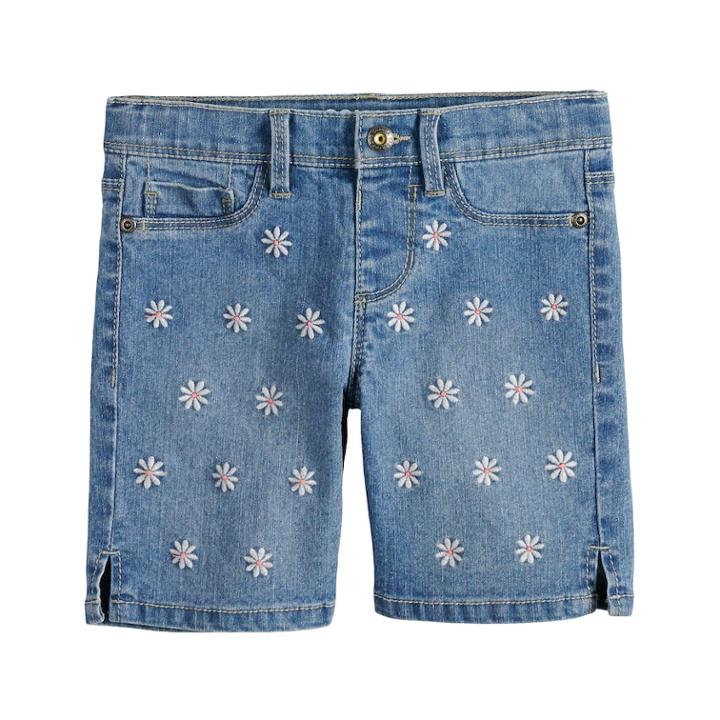 Girls 4-12 Sonoma Goods For Life&trade; Embroidered Daisy Denim Shorts, Size: 6, Blue