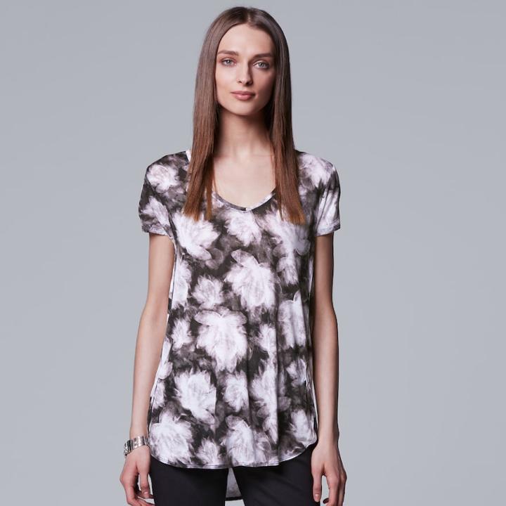 Women's Simply Vera Vera Wang Printed V-neck Tee, Size: Small, Oxford