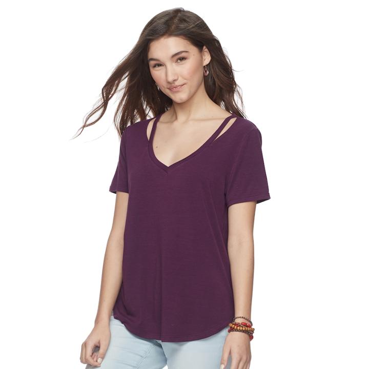 Juniors' So&reg; Cut-out Tee, Teens, Size: Xxs, Drk Purple