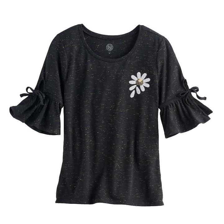 Girls 7-16 So&reg; 3/4-length Bell Sleeve Sequin Tee, Size: 16, Black