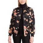Women's Chaps Floral Bomber Jacket, Size: Large, Black
