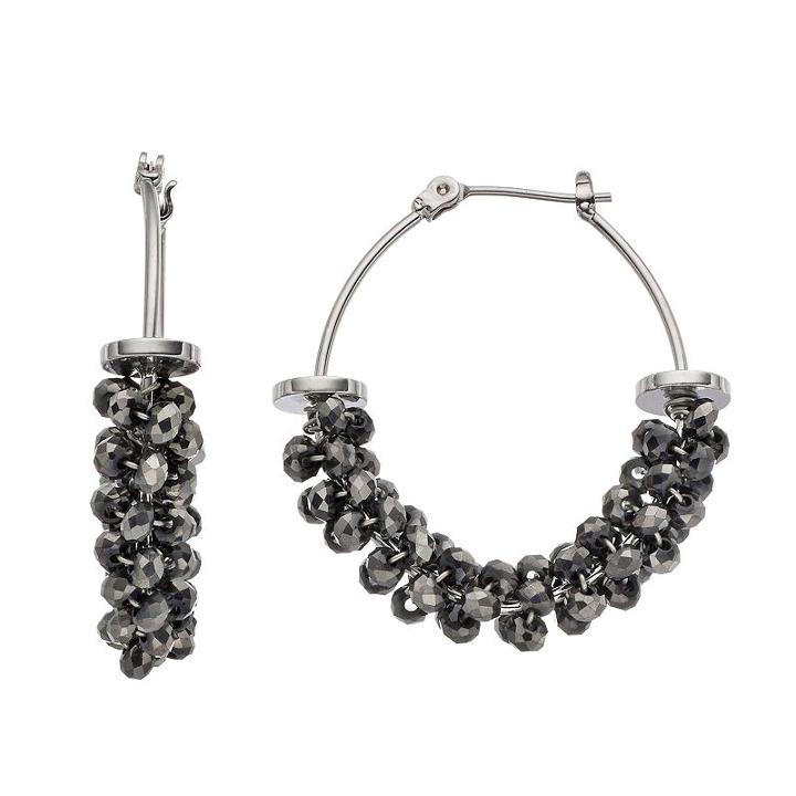 Simply Vera Vera Wang Beaded Hoop Earrings, Women's, Black