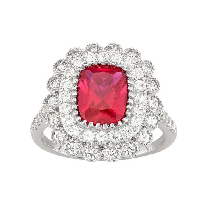 Sterling Silver Lab-created Ruby & White Sapphire Halo Ring, Women's, Size: 9, Red