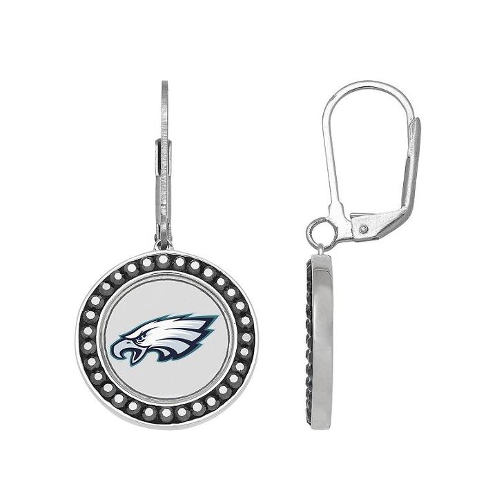 Philadelphia Eagles Crystal Team Logo Drop Earrings, Women's, Black