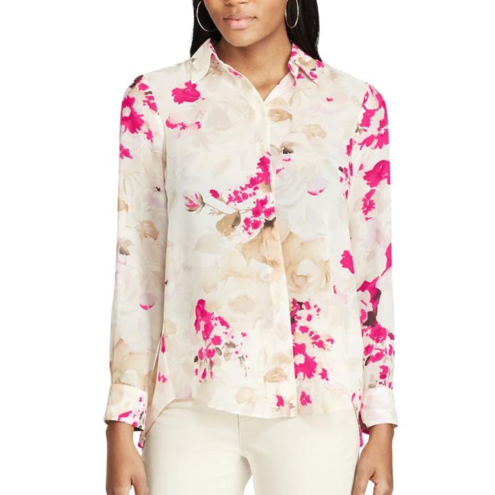 Women's Chaps Pleated-back Floral Shirt, Size: Xs, White