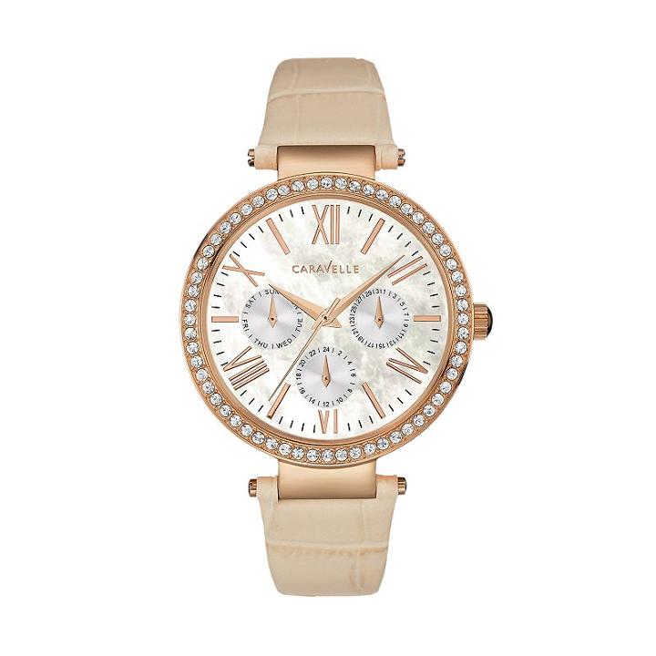 Caravelle New York By Bulova Women's Crystal Leather Watch, Brown
