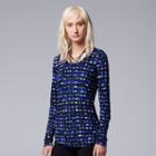Women's Simply Vera Vera Wang Printed Long Sleeve Top, Size: Xl, Dark Blue
