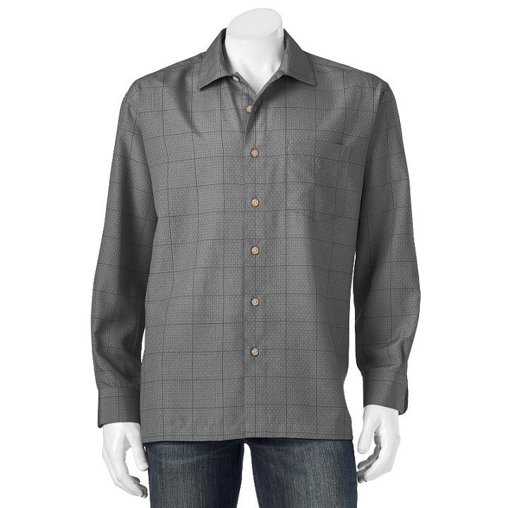 Men's Batik Bay Grid Easy-care Casual Button-down Shirt, Size: Small, Black