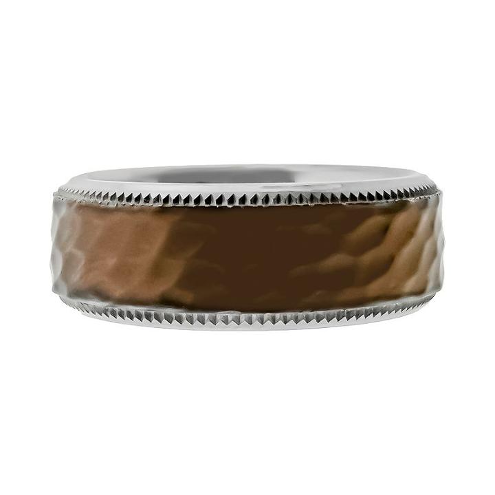 Lynx Stainless Steel Brown Ion Hammered Wedding Band - Men, Size: 8, Grey
