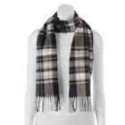 Softer Than Cashmere Chevron Plaid Fringed Oblong Scarf, Women's, Black