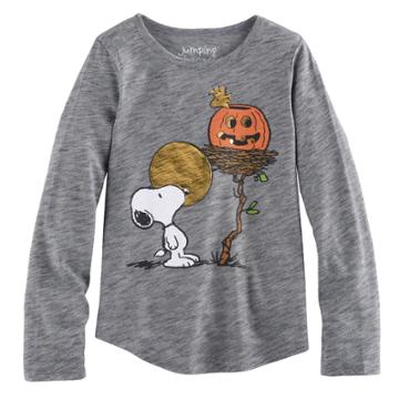 Girls 4-10 Jumping Beans&reg; Peanuts Snoopy & Woodstock Harvest Moon Tee, Size: 7, Black