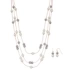 Rose Gold Tone Simulated Pearl Multi Strand Necklace & Drop Earring Set, Women's, Pink