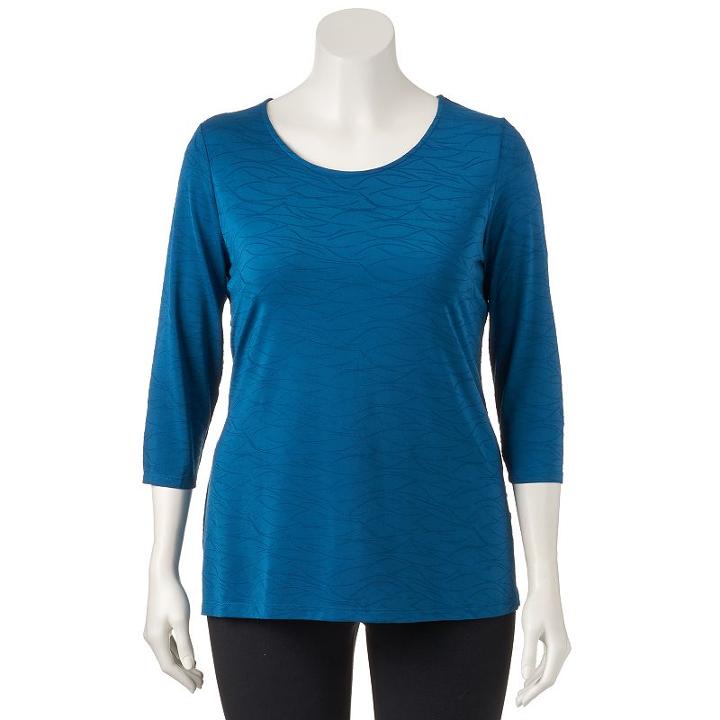 Plus Size Croft & Barrow&reg; Jacquard Wave Tee, Women's, Size: 3xl, Blue
