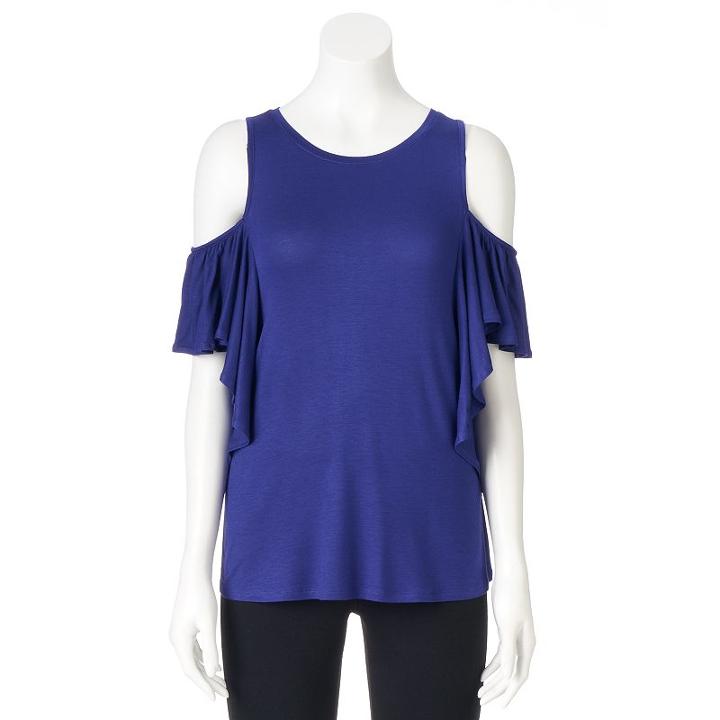 Women's Apt. 9&reg; Ruffle Cold-shoulder Top, Size: Xs, Drk Purple