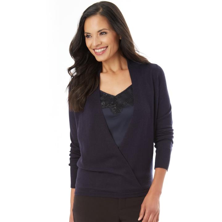 Women's Apt. 9&reg; Faux-wrap Sweater, Size: Small, Blue (navy)