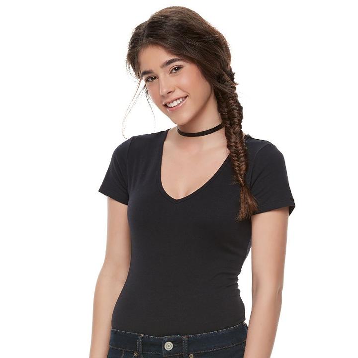 Juniors' So&reg; Basic V-neck Bodysuit, Girl's, Size: Medium, Black