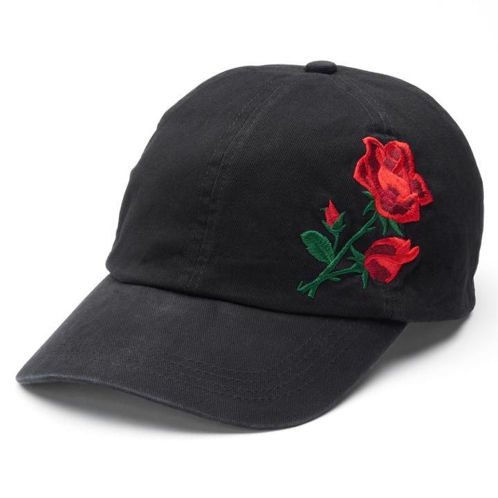 Women's Embroidered Rose Patch Baseball Cap, Black