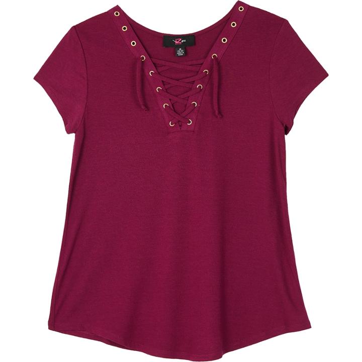 Girls 7-16 & Plus Size Iz Amy Byer Short Sleeve Lace-up Swing Tee, Size: Small, Med Purple