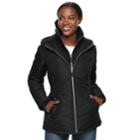 Women's D.e.t.a.i.l.s Hooded Bib Inset Quilted Jacket, Size: Large, Black