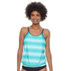 Women's Free Country Stripe Blouson Tankini Top, Size: Medium, Turquoise/blue (turq/aqua)