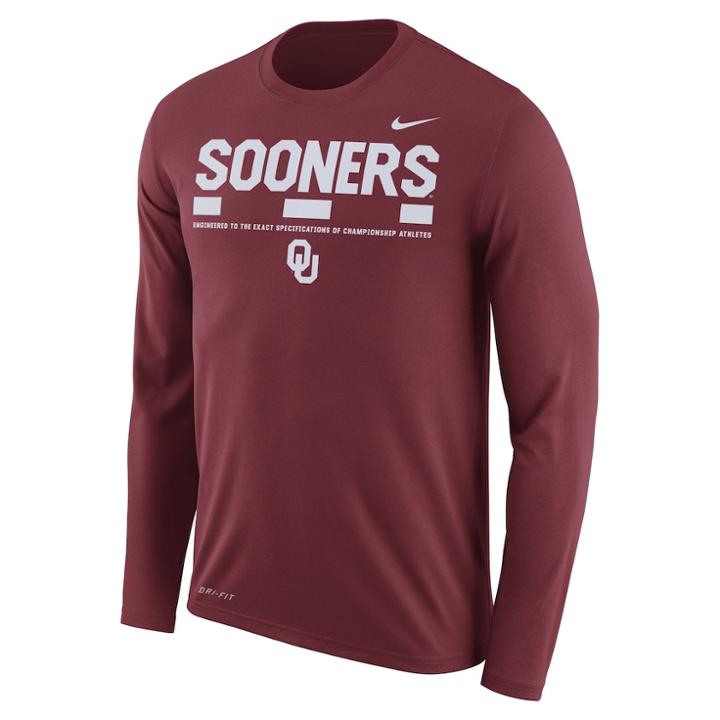 Men's Nike Oklahoma Sooners Dri-fit Legend Staff Long-sleeve Tee, Size: Medium, Red