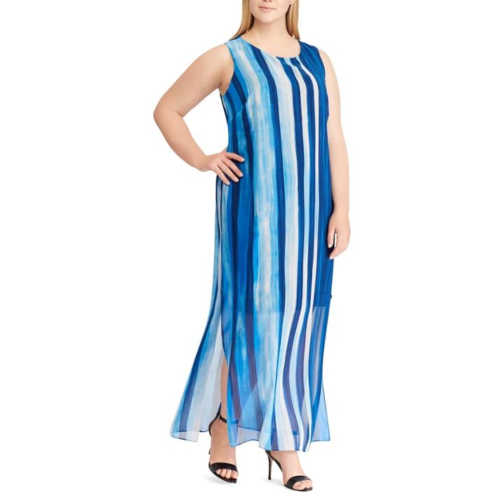 Plus Size Chaps Georgette Overlay Full-length Dress, Women's, Size: 16 W, Blue