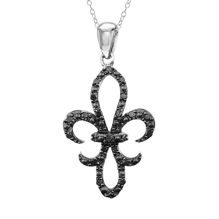 Sterling Silver 1/4-ct. T.w. Black Diamond Fleur-de-lis Pendant, Women's, Size: 18