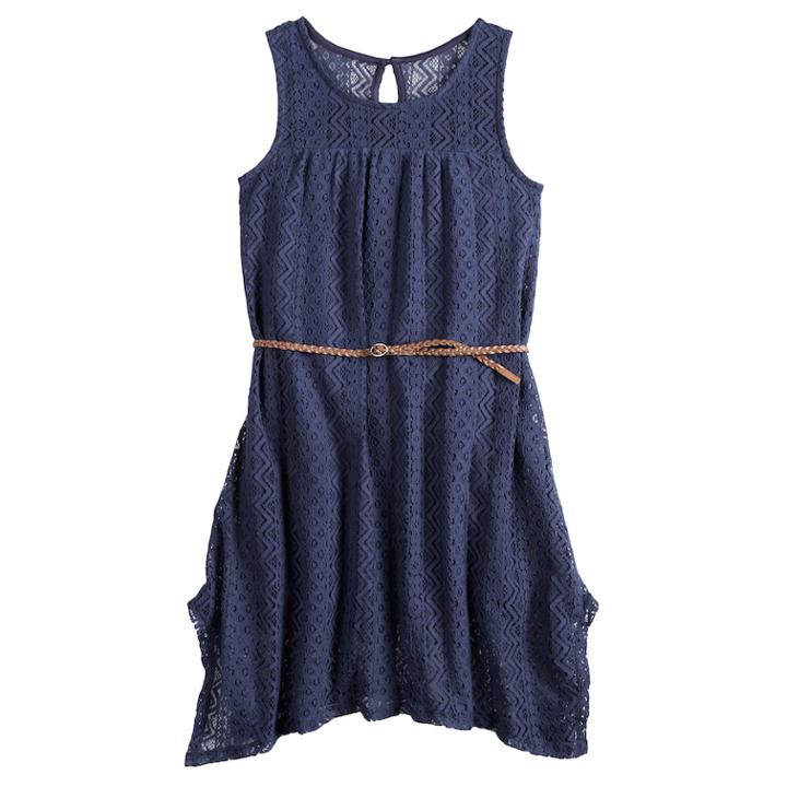 Girls 7-16 Mudd&reg; Lace Handkerchief-hem Dress, Size: 10, Blue (navy)