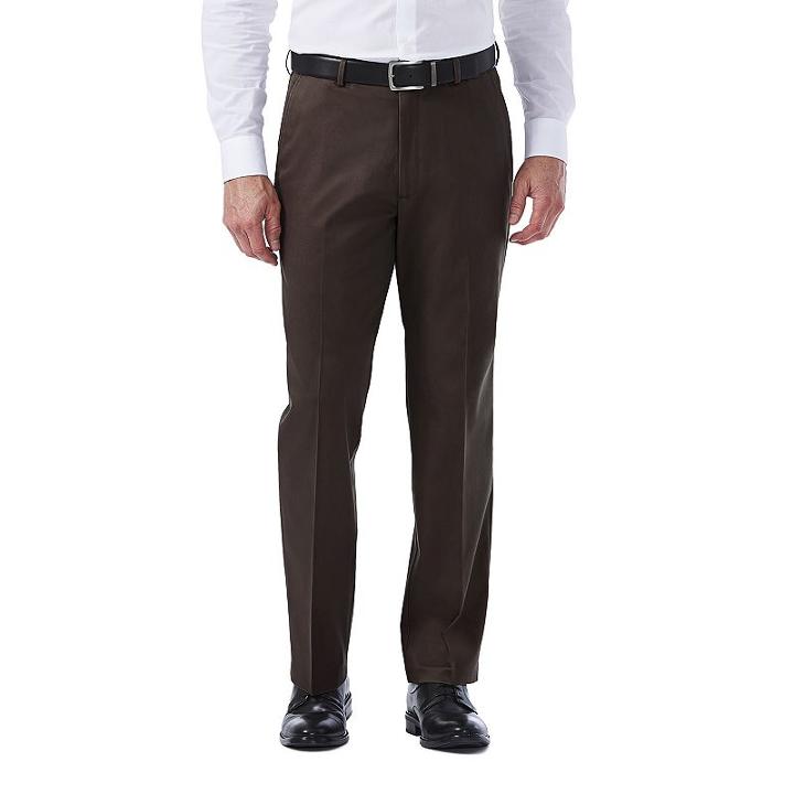 Men's Haggar Premium No Iron Khaki Stretch Classic-fit Flat-front Pants, Size: 44x32, Dark Brown