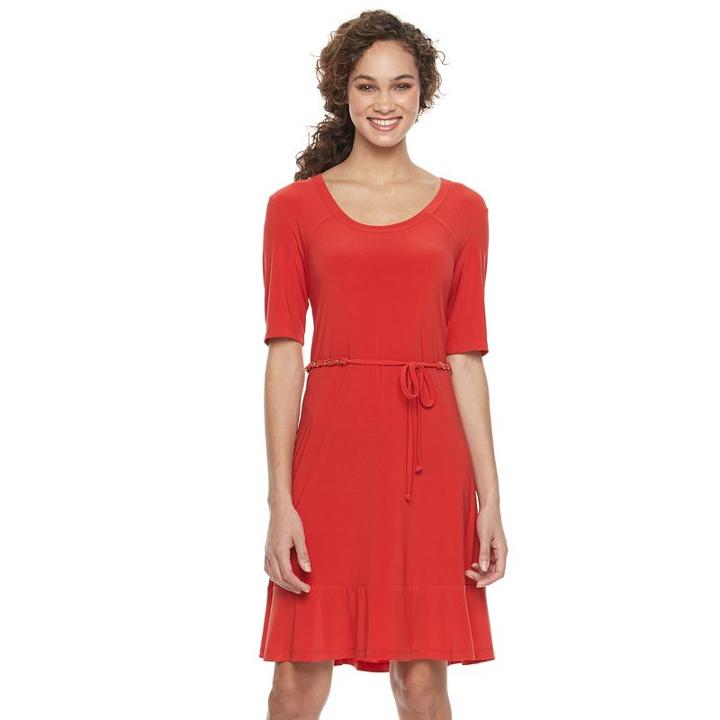 Women's Nina Leonard Belted Fit & Flare Dress, Size: Medium, Brt Red