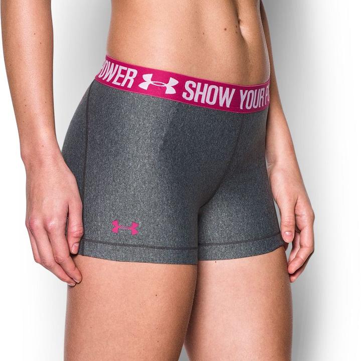 Women's Under Armour Power In Pink Heatgear Armour Shorty Shorts, Size: Medium, Grey Other