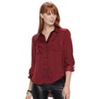 Women's Rock & Republic&reg; Metallic Roll Cuff Top, Size: Xs, Dark Red