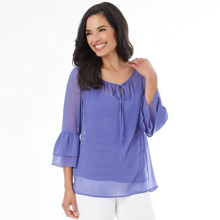 Women's Ab Studio Woven Peasant Top, Size: Regular, Purple Oth