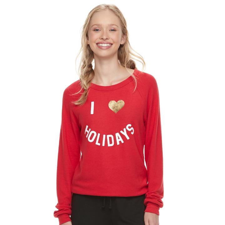 Juniors' Jerry Leigh Love Holidays Sweatshirt, Teens, Size: Medium, Red