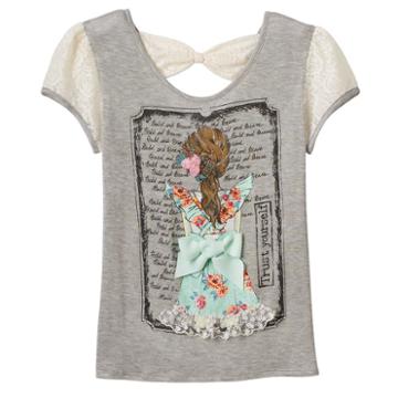Disney D-signed Beauty And The Beast Girls 7-16 Belle Lace Bow Hatchi Graphic Tee, Girl's, Size: Xs, Light Grey