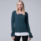 Women's Simply Vera Vera Wang Mock-layer Jacquard Top, Size: Xl, Dark Blue