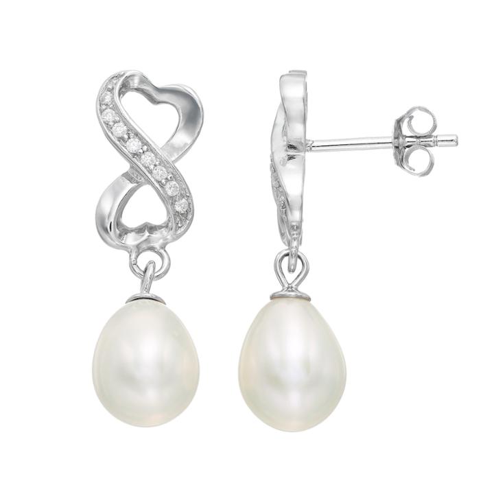 Sterling Silver Freshwater Cultured Pearl & Cubic Zirconia Infinity Drop Earrings, Women's, White