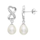 Sterling Silver Freshwater Cultured Pearl & Cubic Zirconia Infinity Drop Earrings, Women's, White