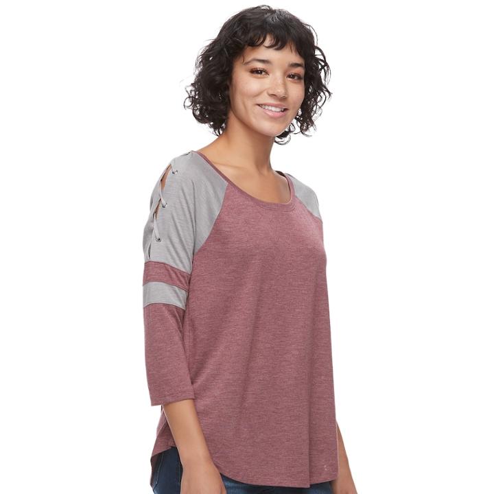 Juniors' So&reg; Lace-up Raglan Tee, Teens, Size: Xl, Dark Pink