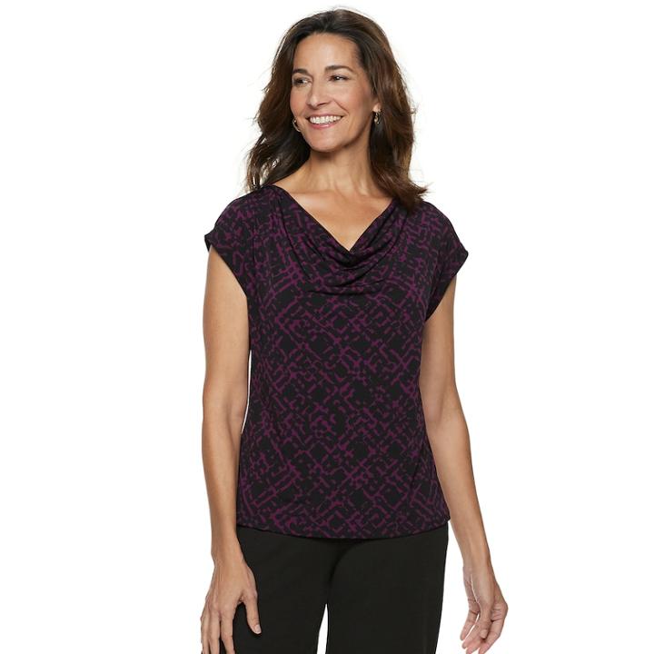 Women's Dana Buchman Travel Anywhere Print Cowlneck Top, Size: Medium, Purple