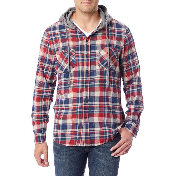 Men's Unionbay Switchback Flannel Hooded Button-down Shirt, Size: Medium, Light Red