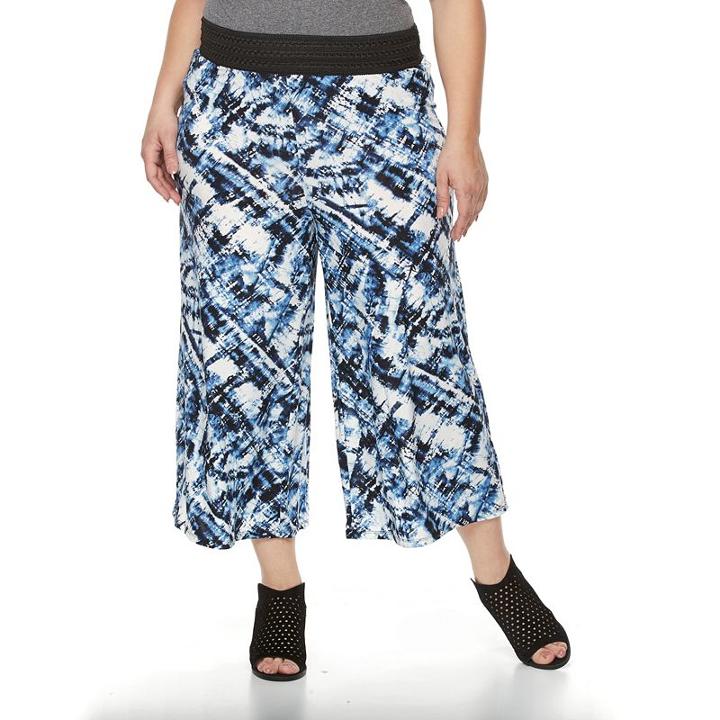 Plus Size French Laundry Crochet Waistband Printed Palazzo Pants, Women's, Size: 3xl, Blue Other