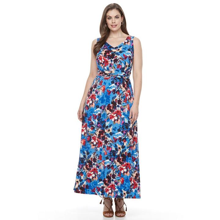 Plus Size Suite 7 V-neck Ruched Waist Maxi, Women's, Size: 16 W, Ovrfl Oth