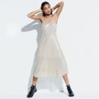 K/lab Pleated V-neck Midi Dress, Girl's, Size: Medium, Gold